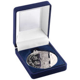 BLUE VELVET MEDAL BOX AND 50mm MEDAL MULTI ATHLETICS TROPHY SILVER - 3.5in